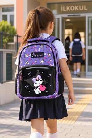 Okul Sırt Çantası Kuromi Tablet Cepli Ortopedik Çift Fermuarlı 42x30x12cm