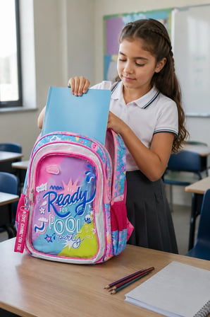 Okul Sırt Çantası Party Pembe 3 Bölmeli Ortopedik Matara Cepli 42x30x15 cm