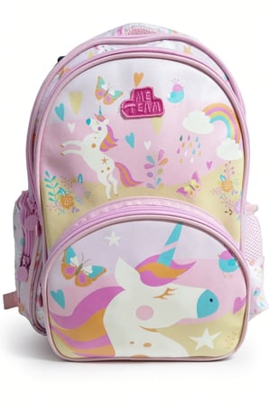 Kız Çocuk İlkokul Sırt Çantası Pegasus Unicorn Baskılı 3 Bölmeli 16L Matara Cepli 39x29x16cm