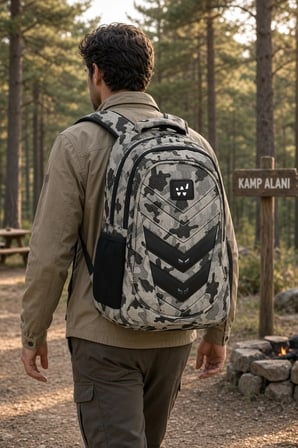 Komando Sırt Çantası Bej Renk Kamuflaj 3 Gözlü Kamp ve Outdoor 46x32x18 cm