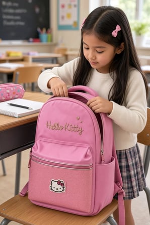 Kız Çocuk İlkokul Sırt Çantası Hello Kitty Pembe 3 Bölmeli Ayarlanabilir Askılı 39x29x15 cm