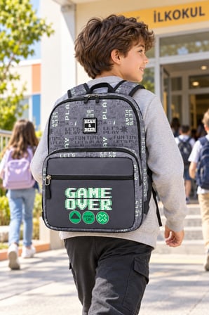 İlkokul Okul Çantası Game Over Çift Göz Lets Play Sırt Çantası 40x29x10 cm