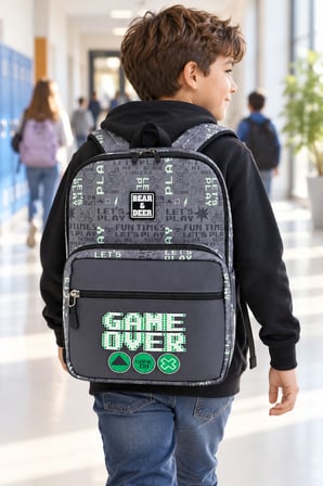 İlkokul Okul Çantası Game Over Çift Göz Lets Play Sırt Çantası 40x29x10 cm