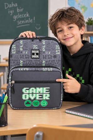 İlkokul Okul Çantası Game Over Çift Göz Lets Play Sırt Çantası 40x29x10 cm