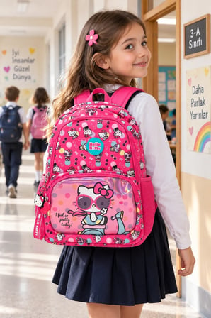 Hello Kitty Kız Çocuk İlkokul Çantası Pembe Günlük Kullanıma Uygun Sırt Çantası 42 x 27 x 15 cm