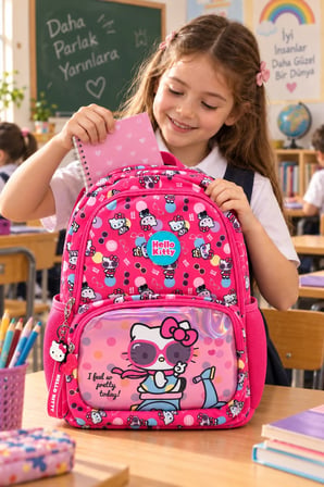 Hello Kitty Kız Çocuk İlkokul Çantası Pembe Günlük Kullanıma Uygun Sırt Çantası 42 x 27 x 15 cm