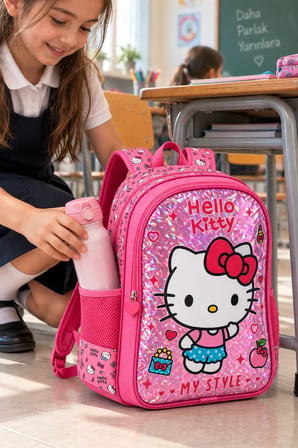 Hello Kitty İlkokul Çantası Lüks Ergonomik Ayarlanabilir Askılı Matara Cepli 40 x 27 x 15 cm