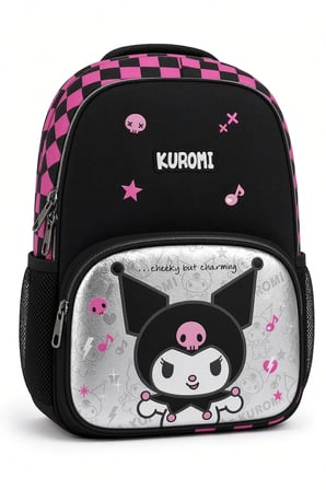 Kuromi Kız Çocuk İlkokul Çantası Siyah Su Geçirmeyen 3 Bölmeli 2 Matara Cepli 41 x 28 x 15 cm