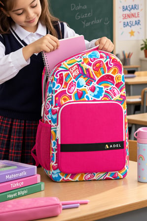Tatlı Pembe Yaz Temalı İlkokul Okul Çantası Çocuk Öğrenci Sırt Çantası Günlük 44 x 30 x 14
