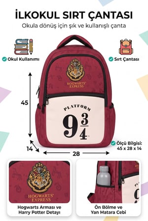 Harry Potter Hogwarts İlkokul Çantası Çocuk Sırt Çantası Günlük Okul Kullanımı 45 x 28 x 14