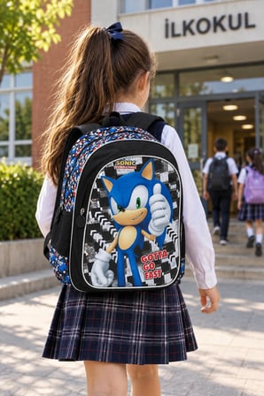 Unisex Sonic Mavi Kirpi İlkokul Okul Çantası Çocuk Öğrenci Sırt Çantası Günlük 35 x 26 x 14