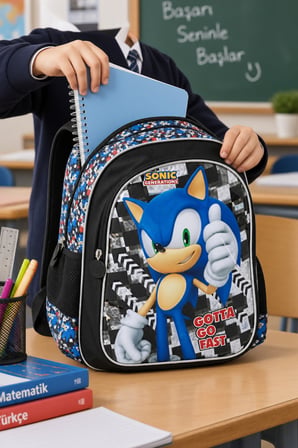 Unisex Sonic Mavi Kirpi İlkokul Okul Çantası Çocuk Öğrenci Sırt Çantası Günlük 35 x 26 x 14