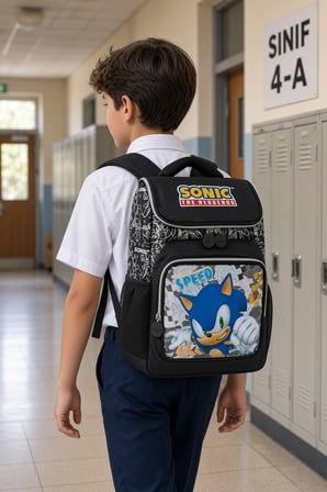 Sonic Mavi Kirpi İlkokul Okul Çantası Çocuk Öğrenci Sırt Çantası Günlük Kullanım 40 x 25 x 17