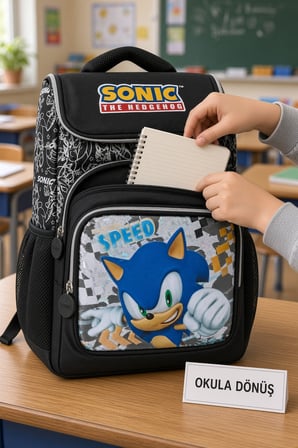 Sonic Mavi Kirpi İlkokul Okul Çantası Çocuk Öğrenci Sırt Çantası Günlük Kullanım 40 x 25 x 17