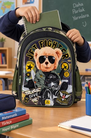 Ayı Jet Fighter İlkokul Okul Çantası Çocuk Öğrenci Sırt Çantası Günlük Kullanım 38 x 26 x 14