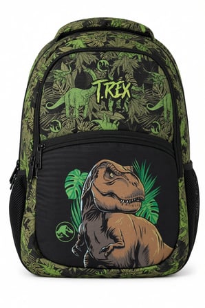 T-Rex Dinozor İlkokul Okul Çantası 3 Bölmeli Yeşil Çocuk Sırt Çantası 40 x 30 x 15 cm