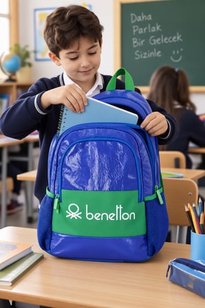 Benetton İlkokul Okul Çantası Çocuk Öğrenci Sırt Çantası Okul Kullanımı 50 x 30 x 10 cm