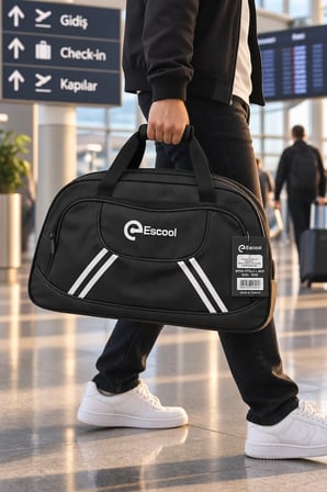 Fitilli Spor ve Seyahat Çantası Siyah 2 Gözlü 38x62x20 cm Günlük Kullanım