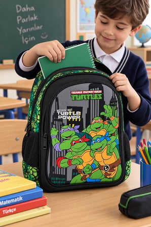 Ninja Kaplumbağalar Turtles Okul Çantası İlkokul Öğrenci Sırt Çantası 40 x 25 x 17