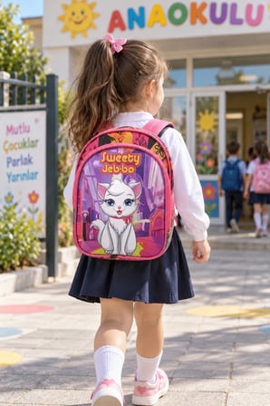 Parlak Kedi Anaokulu Okul Çantası Çocuk Sırt Çantası Günlük Okul Kullanımı 30 x 22 x 13 cm