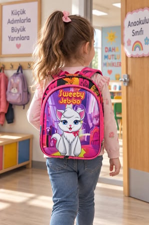 Parlak Kedi Anaokulu Okul Çantası Çocuk Sırt Çantası Günlük Okul Kullanımı 30 x 22 x 13 cm