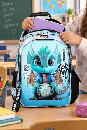 Ejderha Cute Dragon İlkokul Okul Çantası Çocuk Öğrenci Sırt Çantası Günlük Kullanım 43 x 28 x 18