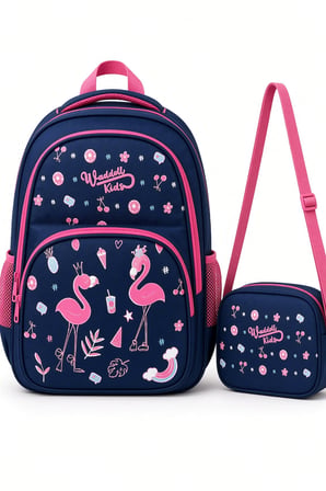 Pembe Flamingo 2'li Set İlkokul Okul Çantası Beslenme Çantası Çocuk Sırt Çantası 37 x 26 x 20