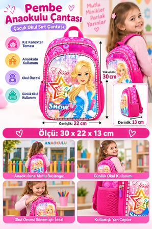Yarasa Snow Girl Anaokulu Okul Çantası Çocuk Sırt Çantası Günlük Kullanım 30 x 22 x 13 cm