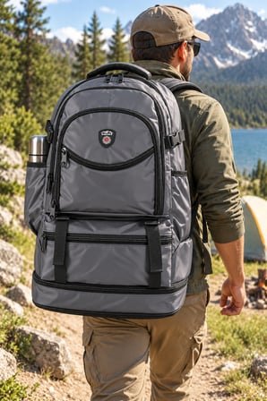 Dağcı Çantası Gri 60 L Körüklü Outdoor Trekking Sırt Çantası 63x37x21 cm