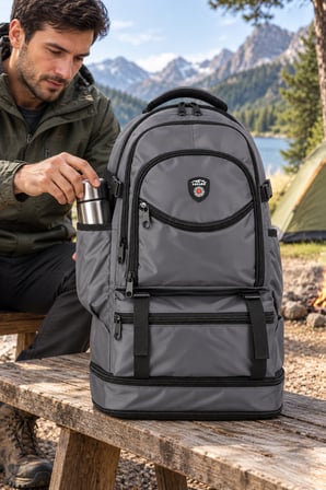 Dağcı Çantası Gri 60 L Körüklü Outdoor Trekking Sırt Çantası 63x37x21 cm
