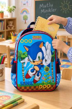 Sonic Mavi Kirpi Anaokulu Okul Çantası Çocuk Sırt Çantası Günlük Kullanım 30 x 23 x 9