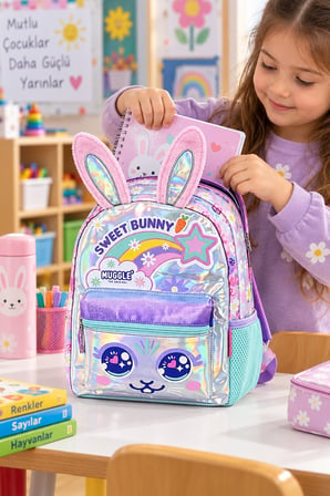 Tavşan Bunny Anaokulu Okul Çantası Çocuk Sırt Çantası Okul Öncesi Günlük Kullanım 31 x 22 x 9