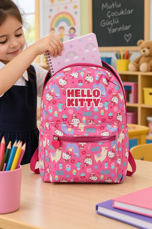 Hello Kitty Anaokulu Okul Çantası Çocuk Sırt Çantası Günlük Okul Kullanımı 33 x 22 x 10 cm