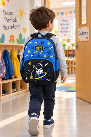 Astronot Uzay Roket Lüks Anaokulu Okul Çantası Sırt Çantası Günlük Kullanım 33 x 25 x 13 cm
