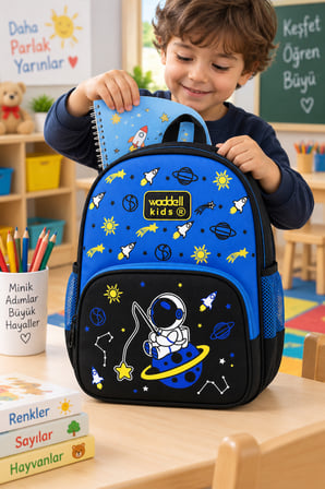 Astronot Uzay Roket Lüks Anaokulu Okul Çantası Sırt Çantası Günlük Kullanım 33 x 25 x 13 cm