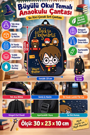 Harry Potter Back to Hogwarts Anaokulu Okul Çantası Su İtici Sırt Çantası 30 x 23 x 10 cm
