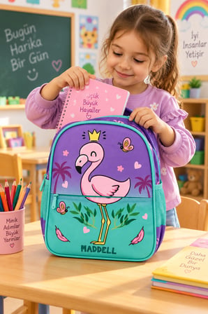 Kraliçe Flamingo Lüks Anaokulu Okul Çantası Çocuk Sırt Çantası Günlük Kullanım 32 x 24 x 8 cm