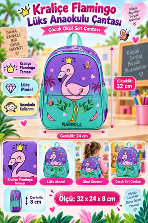 Kraliçe Flamingo Lüks Anaokulu Okul Çantası Çocuk Sırt Çantası Günlük Kullanım 32 x 24 x 8 cm