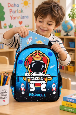 Kral Astronot Lüks Anaokulu Okul Çantası Çocuk Sırt Çantası Günlük Kullanım 32 x 24 x 8 cm