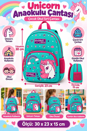 Unicorn Anaokulu Okul Çantası Çocuk Sırt Çantası Okul Öncesi Günlük Kullanım 30 x 23 x 15 cm