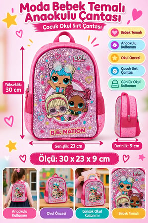 LOL Surprise Anaokulu Okul Çantası Çocuk Sırt Çantası Günlük Kullanım 30 x 23 x 9 cm