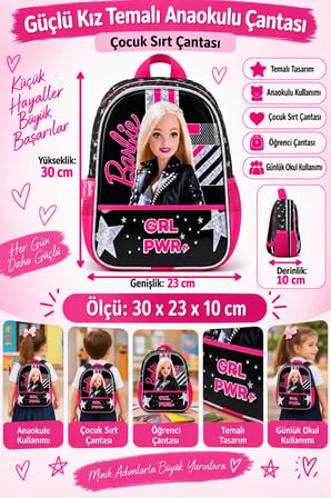 Girl Power Anaokulu Okul Çantası Çocuk Öğrenci Sırt Çantası Günlük Kullanım 30 x 23 x 10 cm
