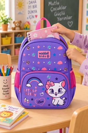 Yavru Kedi Little Kitty Lüks Anaokulu Okul Çantası Çocuk Sırt Çantası Günlük 33 x 23 x 14 cm