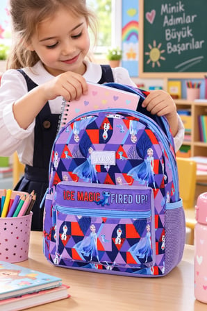 Kar Prensesi Buz Temalı Anaokulu Okul Çantası Çocuk Sırt Çantası Günlük Kullanım 33 x 23 x 10 cm