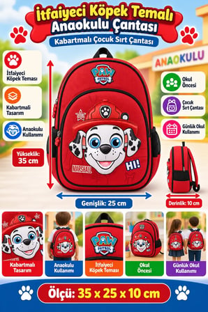 Paw Patrol Marshall Anaokulu Okul Çantası Kabartmalı Çocuk Sırt Çantası Günlük 35 x 25 x 10 cm