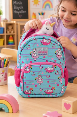 Kalp Unicorn Anaokulu Okul Çantası Çocuk Öğrenci Sırt Çantası Günlük Kullanım 30 x 22 x 13 cm