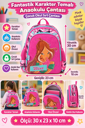 Winx Flora Anaokulu Okul Çantası Çocuk Sırt Çantası Okul Öncesi Günlük Kullanım 30 x 23 x 10 cm