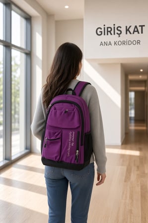 Mürdüm Çok Cepli Okul Çantası Çocuk Sırt Çantası Günlük Kullanım 45 x 30 x 15 cm