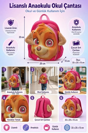 Anaokulu Okul Çantası Paw Patrol Skye Lisanslı Sırt Çantası 33x25x13 cm
