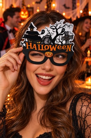 Halloween Cadılar Bayramı PVC Kaplı Parti Gözlüğü Şatolu Hayaletli Balkabaklı Kostüm Aksesuarı